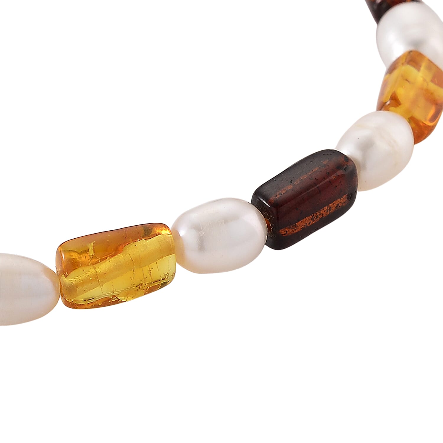 Amber, White Fresh Water Pearl Stone Bracelet  30.000  Ct.