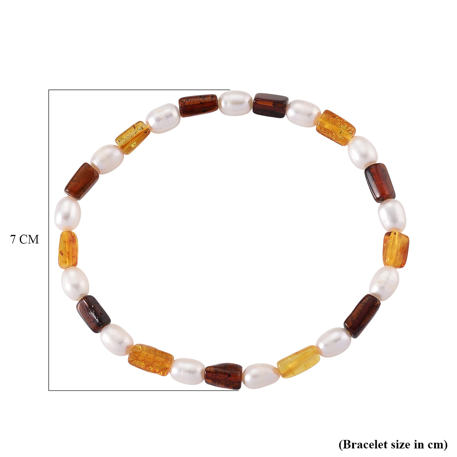 Amber, White Fresh Water Pearl Stone Bracelet  30.000  Ct.