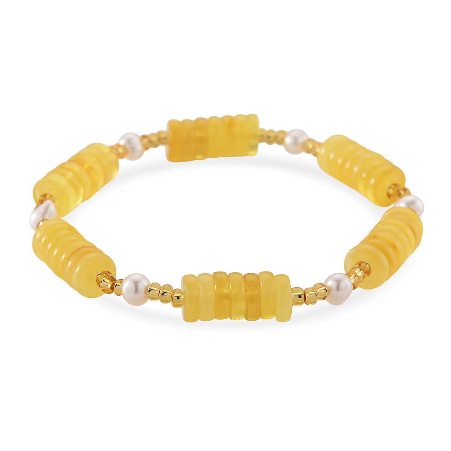 Amber, White Fresh Water Pearl Stone Bracelet  33.000  Ct.