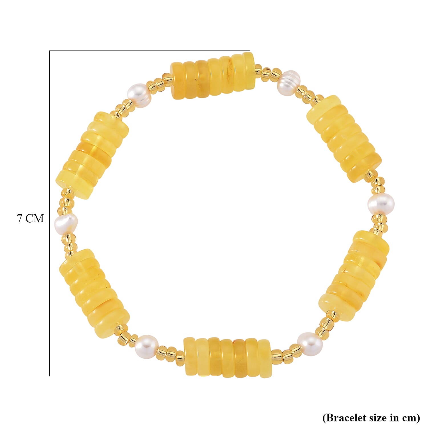 Amber, White Fresh Water Pearl Stone Bracelet  33.000  Ct.