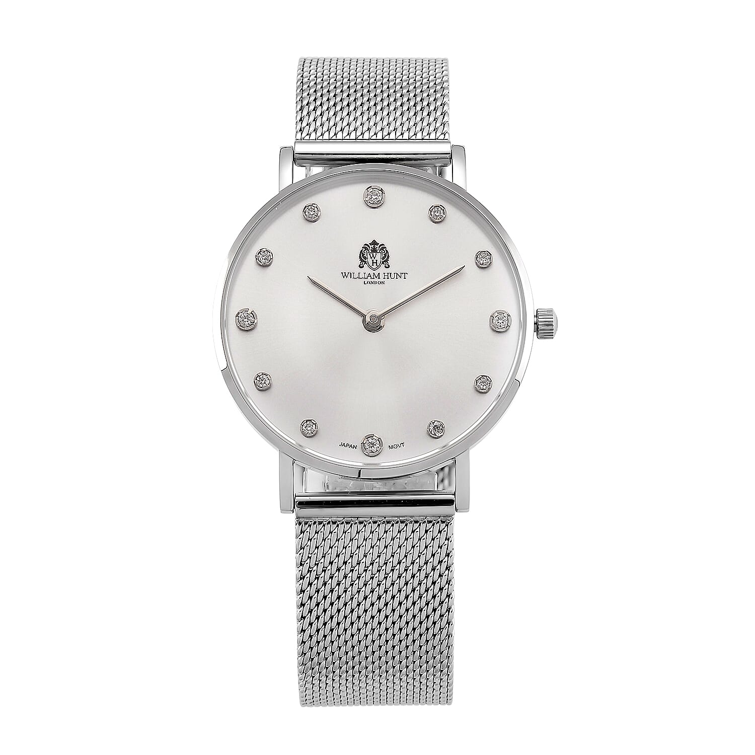WILLIAM HUNT Limited Edition 5ATM Water Resistant Moissanite Watch - 36mm Dial With Milanese Strap - White