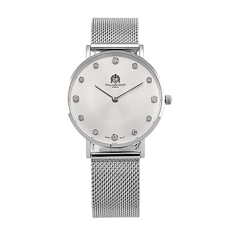 WILLIAM HUNT Limited Edition 5ATM Water Resistant Moissanite Watch - 36mm Dial With Milanese Strap - White