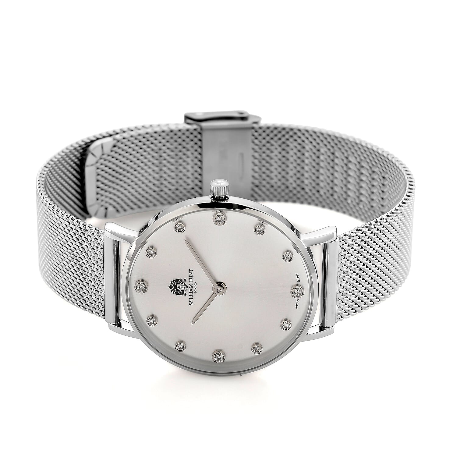 WILLIAM HUNT Limited Edition 5ATM Water Resistant Moissanite Watch - 36mm Dial With Milanese Strap - White