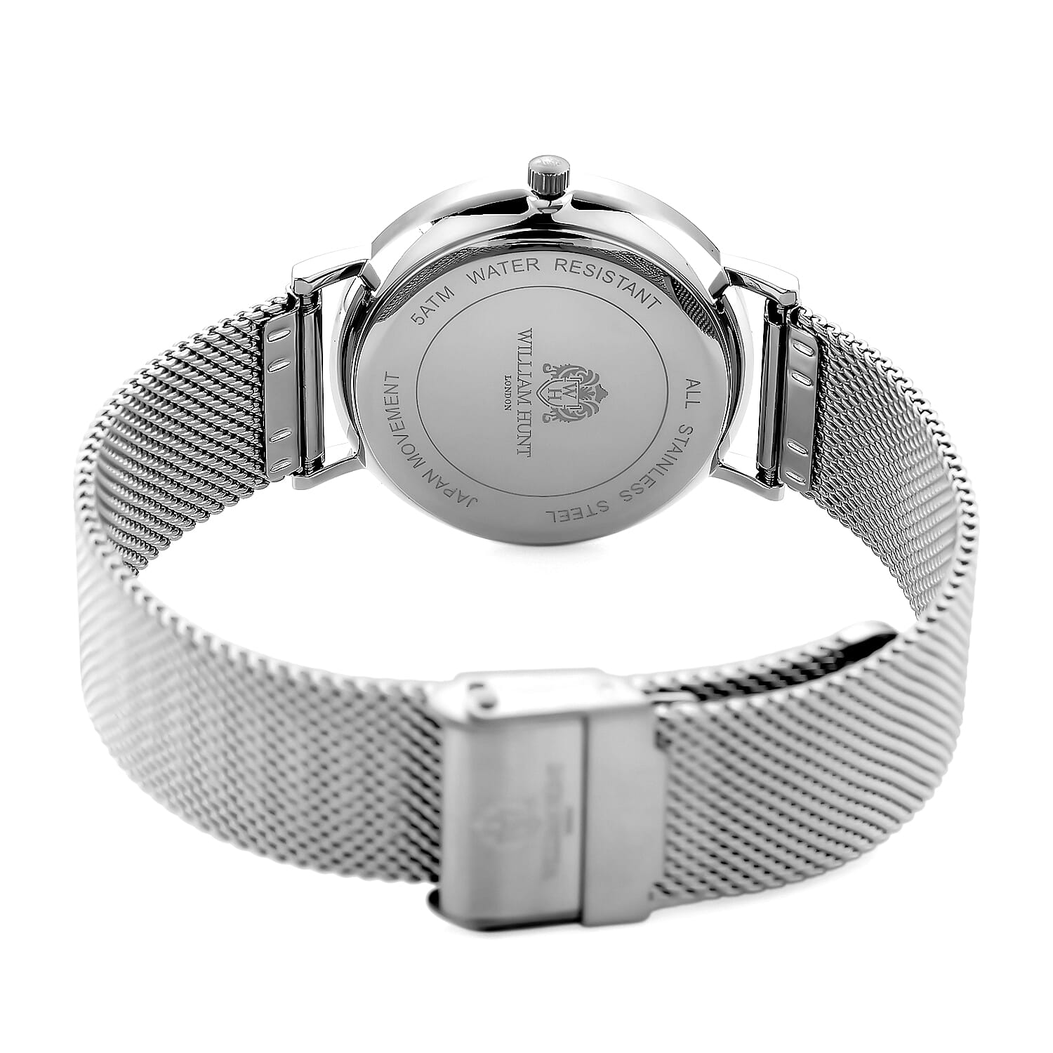 WILLIAM HUNT Limited Edition 5ATM Water Resistant Moissanite Watch - 36mm Dial With Milanese Strap - White