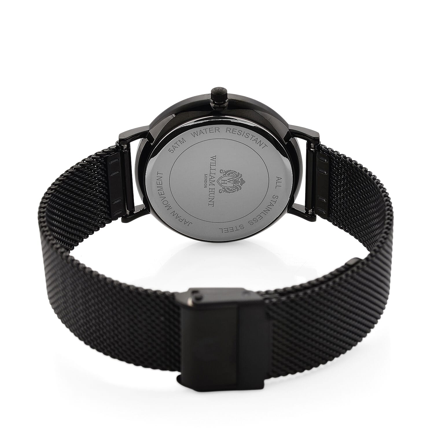 WILLIAM HUNT Limited Edition 5ATM Water Resistant Moissanite Watch - 36mm Dial With Milanese Strap - Black