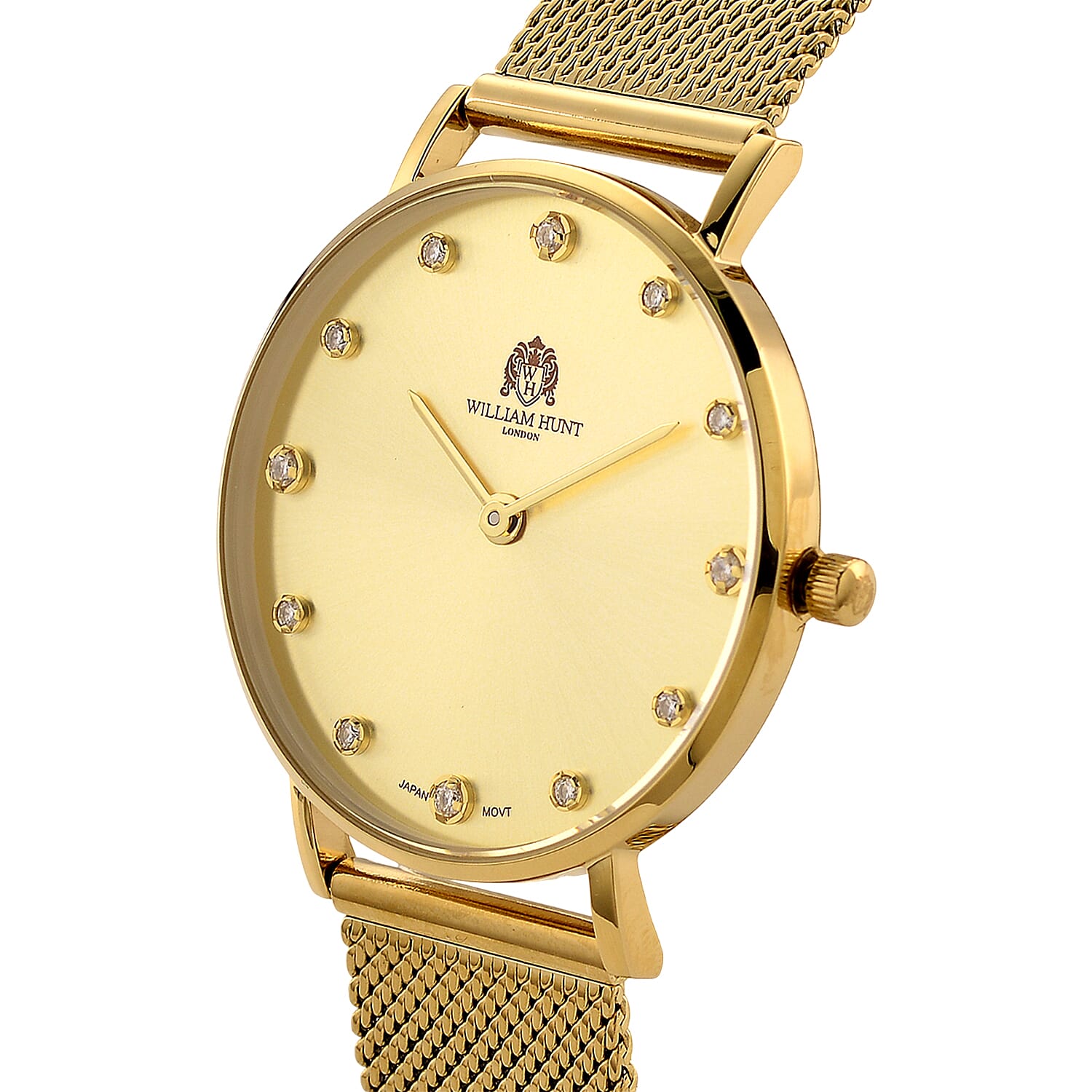WILLIAM HUNT Limited Edition 5ATM Water Resistant Moissanite Watch - 36mm Dial With Milanese Strap - Yellow