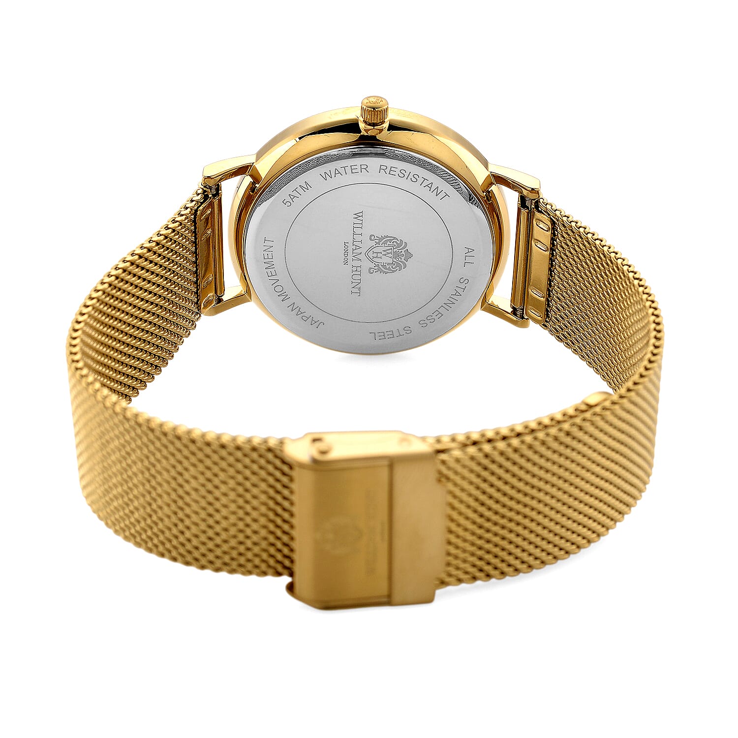 WILLIAM HUNT Limited Edition 5ATM Water Resistant Moissanite Watch - 36mm Dial With Milanese Strap - Yellow