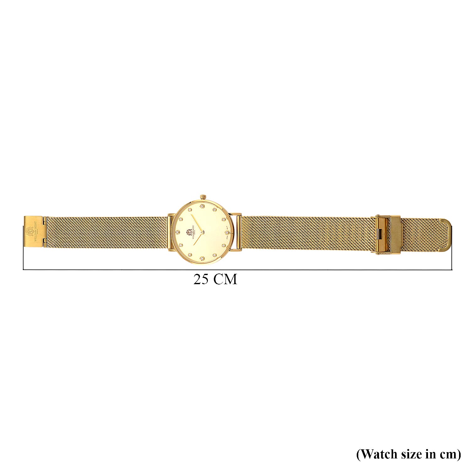 WILLIAM HUNT Limited Edition 5ATM Water Resistant Moissanite Watch - 36mm Dial With Milanese Strap - Yellow