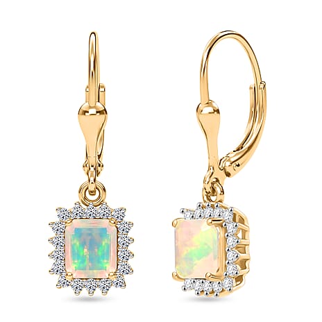Luxuriant- Premium Faceted Ethiopian Opal & SI-G-H Lab Grown Diamond Drop Earring with Lever Back in 18K Vermeil Yellow Gold Plated Sterling Silver 1.54 Ct.