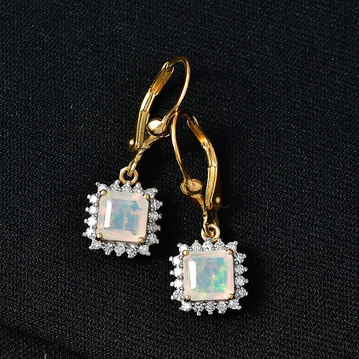 Luxuriant- Premium Faceted Ethiopian Opal & SI-G-H Lab Grown Diamond Drop Earring with Lever Back in 18K Vermeil Yellow Gold Plated Sterling Silver 1.54 Ct.
