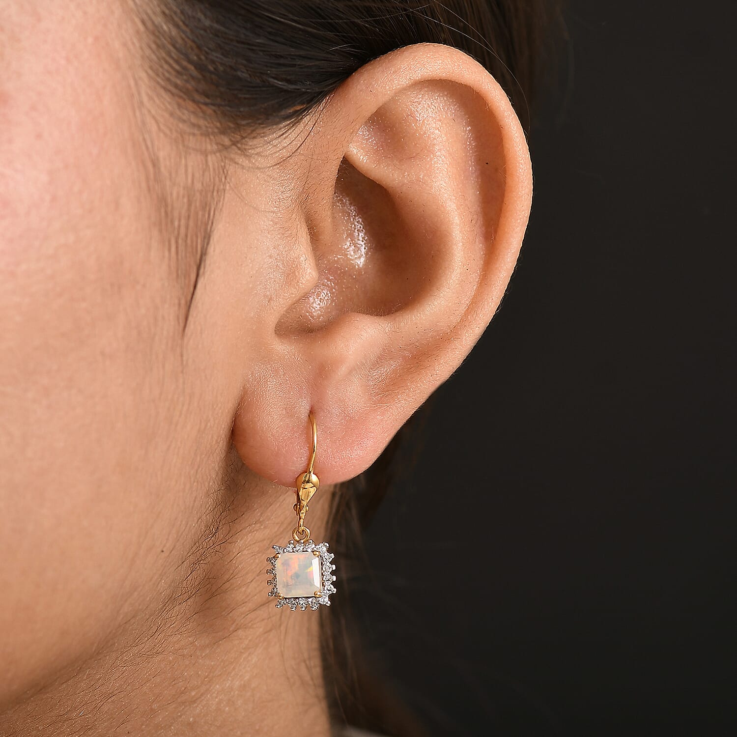 Luxuriant- Premium Faceted Ethiopian Opal & SI-G-H Lab Grown Diamond Drop Earring with Lever Back in 18K Vermeil Yellow Gold Plated Sterling Silver 1.54 Ct.