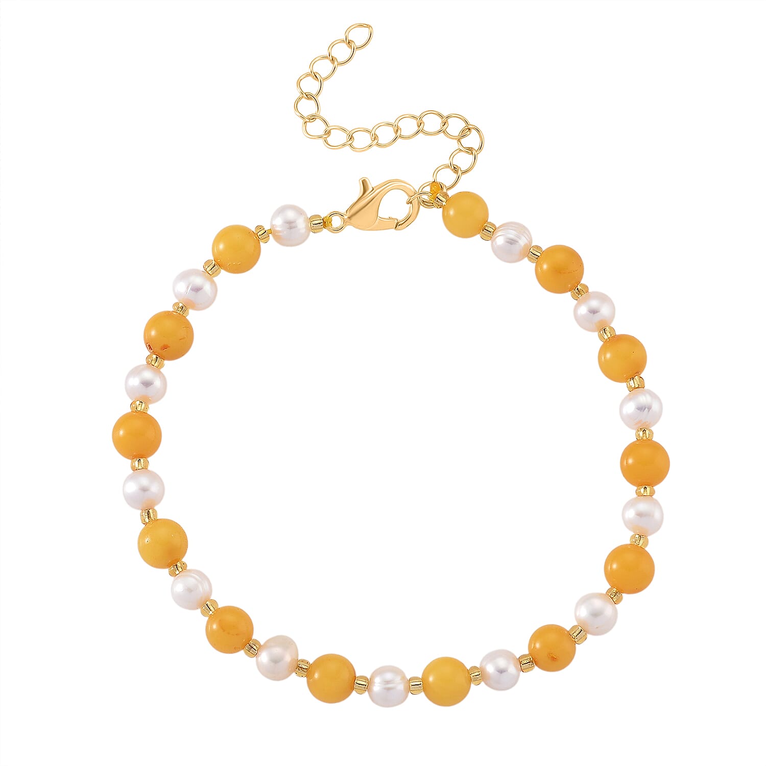 D'Joy Amber, White Fresh Water Pearl Beads Bracelet Sterling Silver  15.000  Ct.