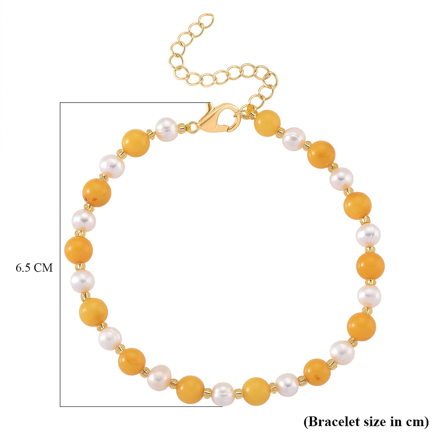 D'Joy Amber, White Fresh Water Pearl Beads Bracelet Sterling Silver  15.000  Ct.