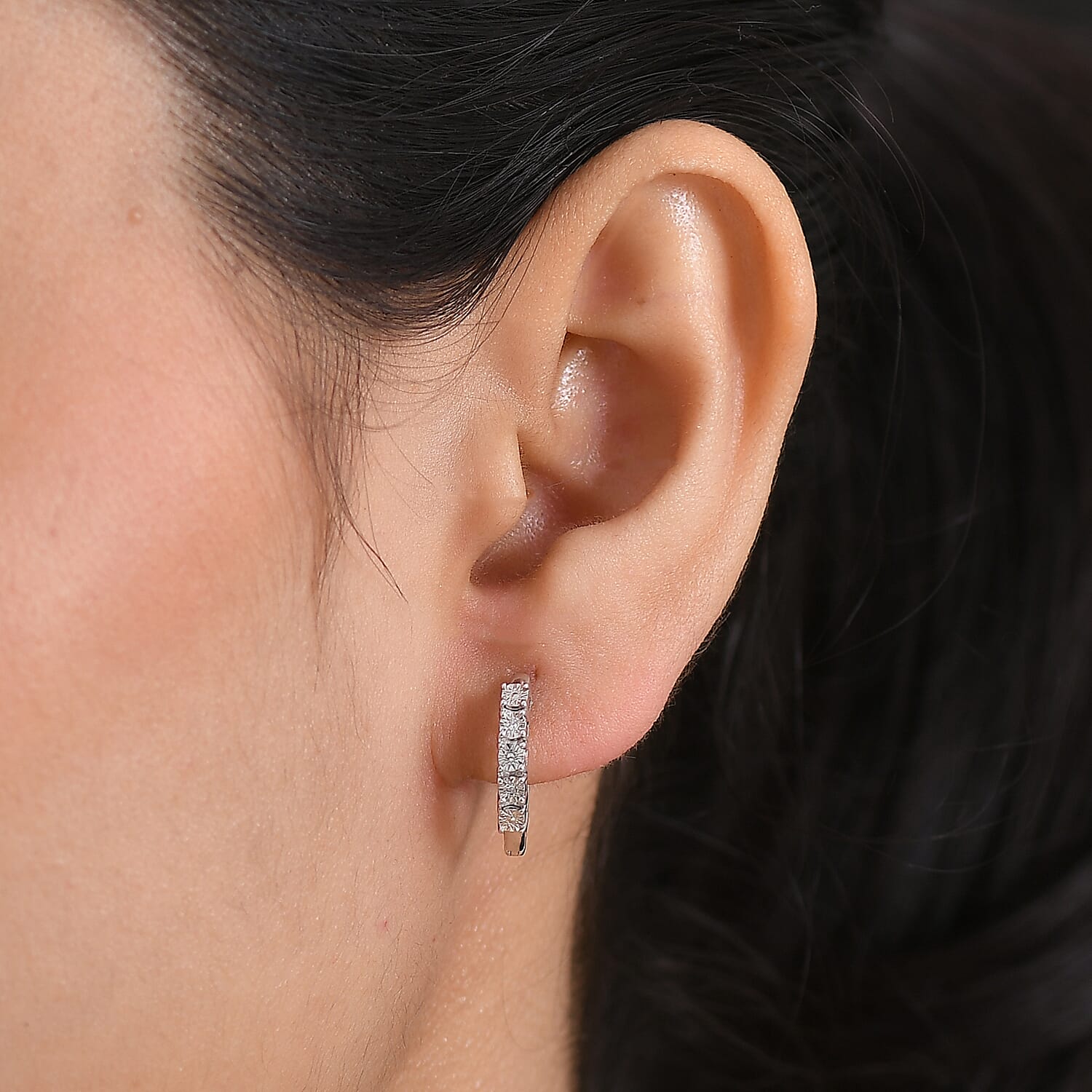 EverTrue Natural White Diamond Platinum Overlay Full Hoop Earring
