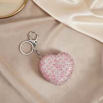 Heart Shape Elegant Sparkly Crystal Compact Mirror (7cm) - White & Pink
