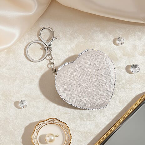 Heart Shape Elegant Sparkly Crystal Compact Mirror (7cm) - White