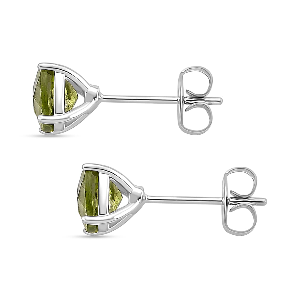 EverTrue Peridot Rhodium Overlay Solitaire Stud Earring with Push Back 2.28 Ct.