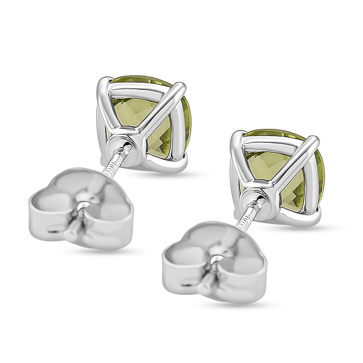 EverTrue Peridot Rhodium Overlay Solitaire Stud Earring with Push Back 2.28 Ct.