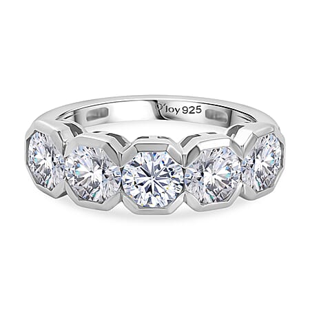 D'Joy Moissanite 5-Stone Ring in Platinum Overlay Sterling Silver 2.30 Ct.