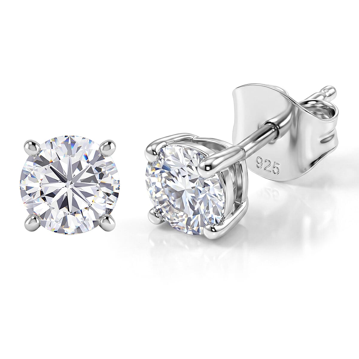 Moissanite Solitaire Stud Earring with Push Back in Platinum Overlay Sterling Silver 0.90 Ct.