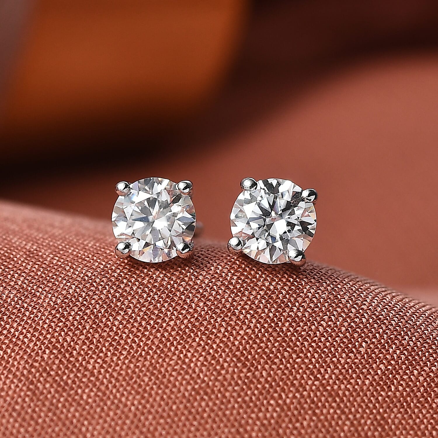 Moissanite Solitaire Stud Earring with Push Back in Platinum Overlay Sterling Silver 0.90 Ct.