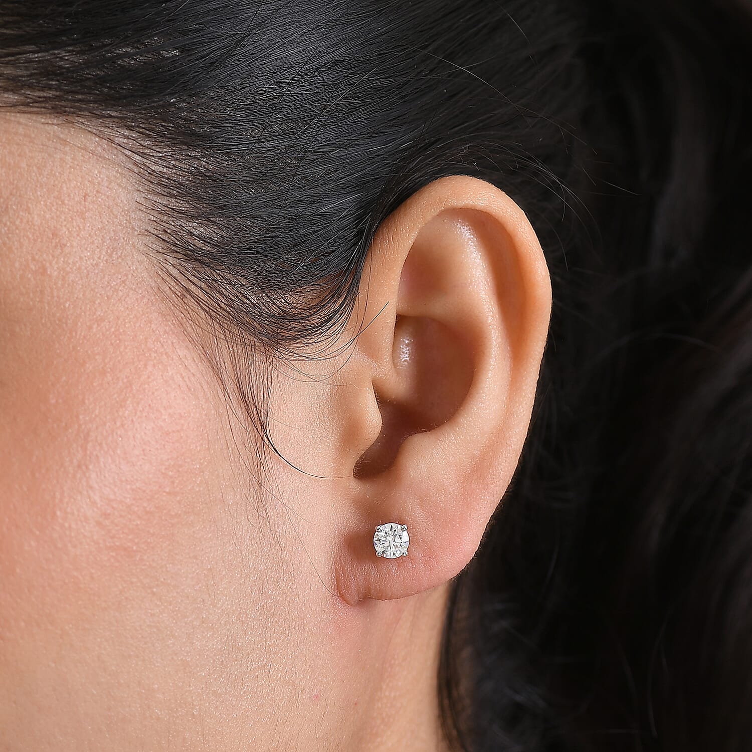 Moissanite Solitaire Stud Earring with Push Back in Platinum Overlay Sterling Silver 0.90 Ct.