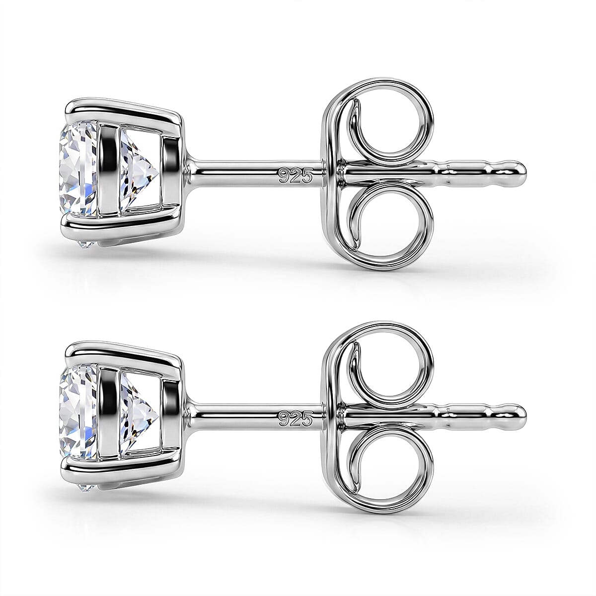 Moissanite Solitaire Stud Earring with Push Back in Platinum Overlay Sterling Silver 0.90 Ct.