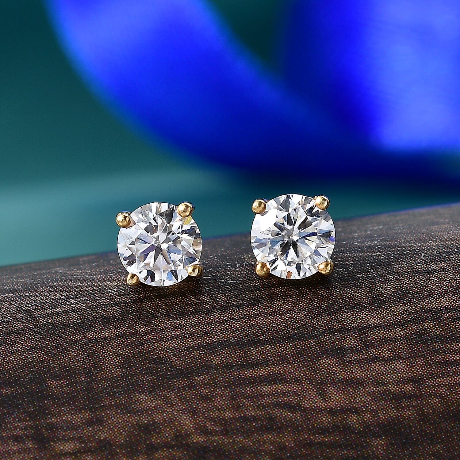 Moissanite Solitaire Stud Earring with Screw Back in 18K Vermeil Yellow Gold Plated Sterling Silver