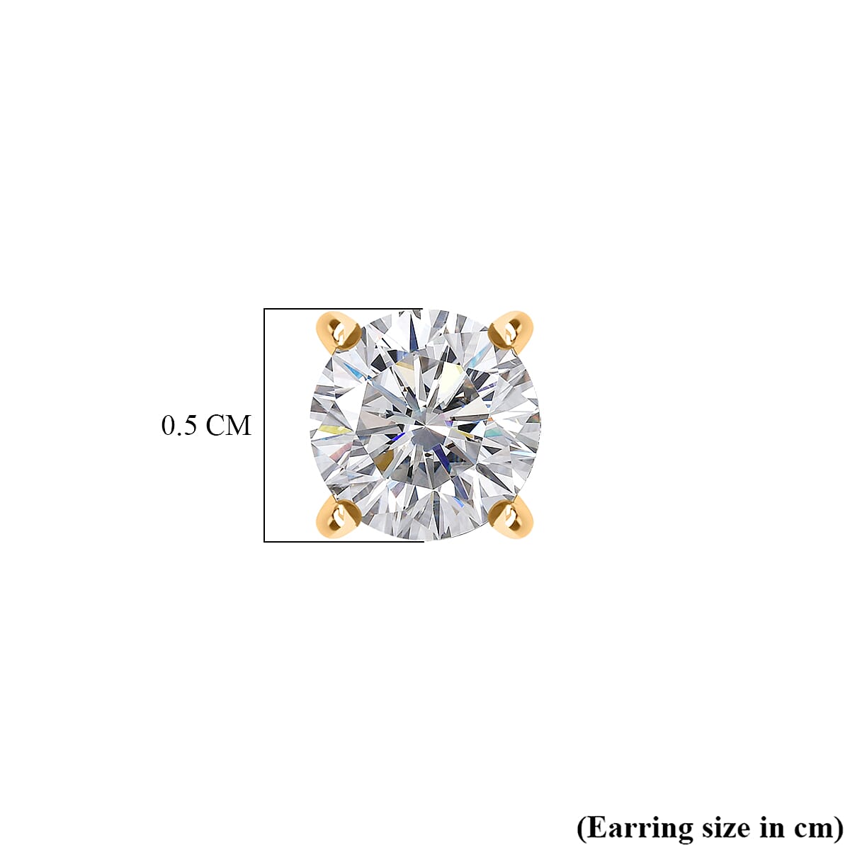 Moissanite Solitaire Stud Earring with Screw Back in 18K Vermeil Yellow Gold Plated Sterling Silver