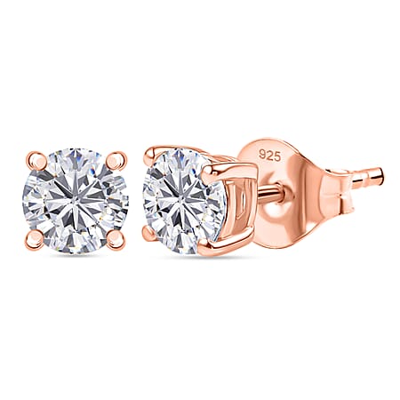 Moissanite Stud Earring with Push Back in Rose Gold Plated Sterling Silver 0.90 Ct. Moissanite Stud Earring with Push Back in Rose Gold Plated Sterling Silver 0.90 Ct.