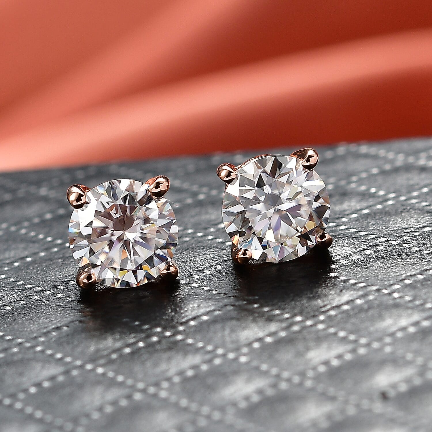 Moissanite Stud Earring with Push Back in Rose Gold Plated Sterling Silver 0.90 Ct.