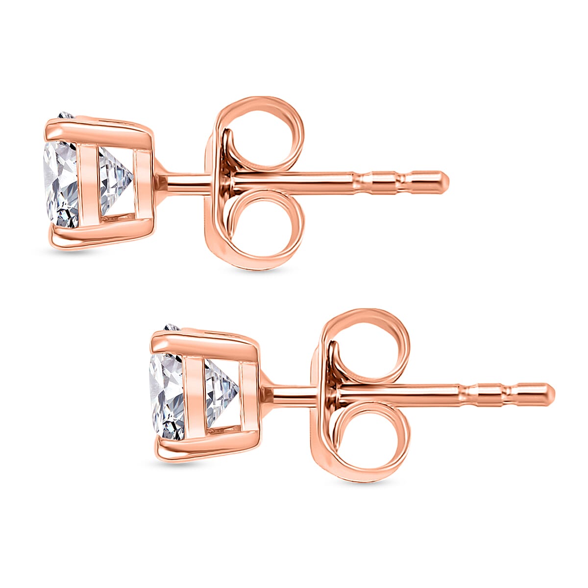 Moissanite Stud Earring with Push Back in Rose Gold Plated Sterling Silver 0.90 Ct.