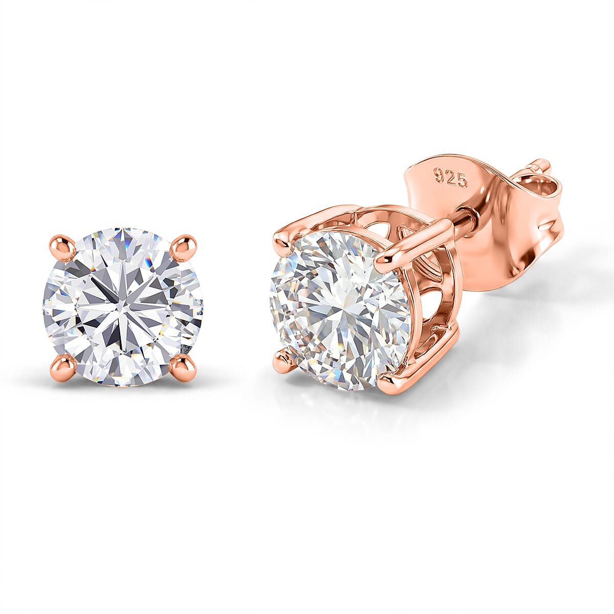 Moissanite Solitaire Stud Push Post Earring in Rose Gold Plated Sterling Silver 1.51 Ct.