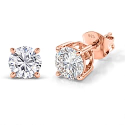 Moissanite Solitaire Stud Push Post Earring in Rose Gold Plated Sterling Silver 1.51 Ct.