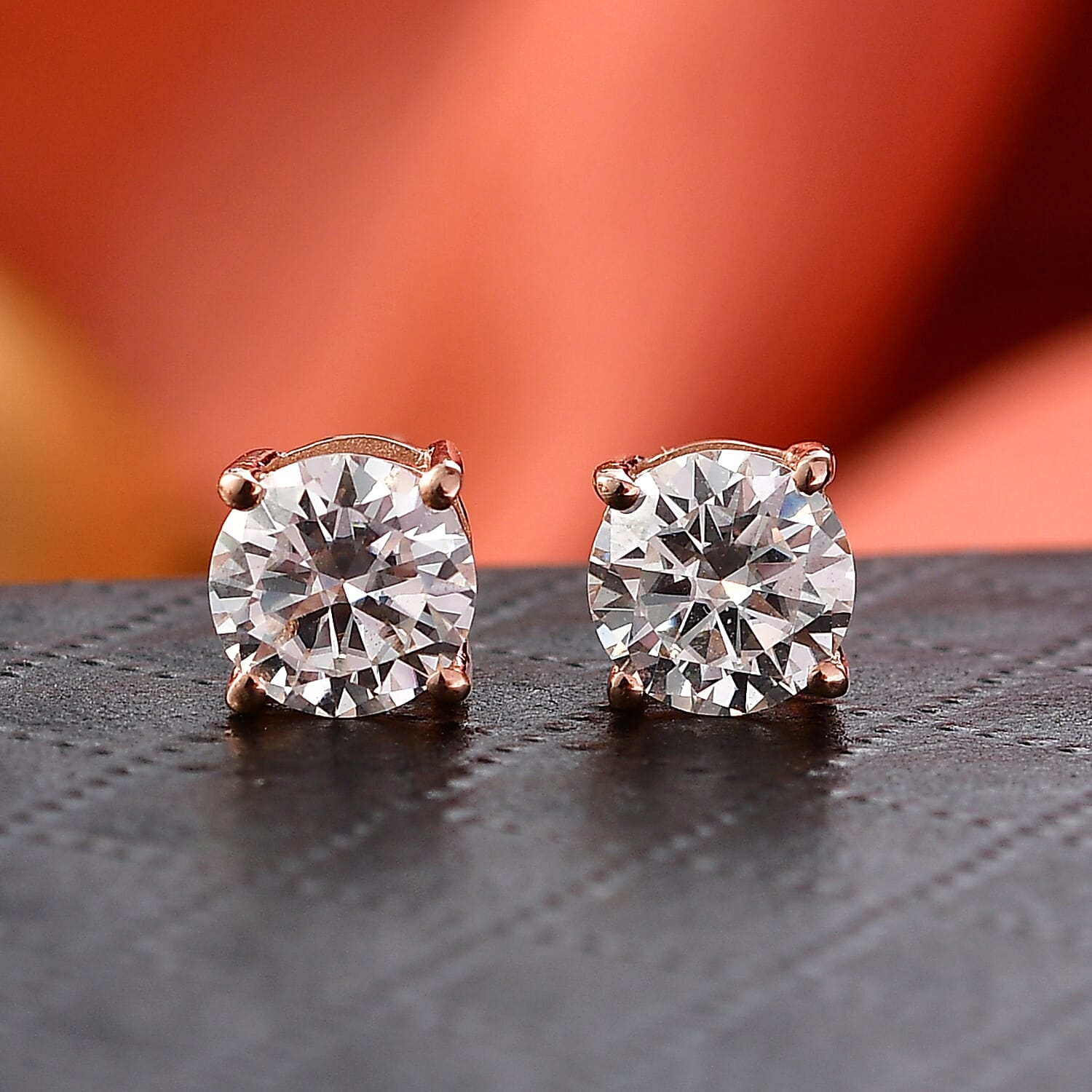 Moissanite Solitaire Stud Push Post Earring in Rose Gold Plated Sterling Silver 1.51 Ct.