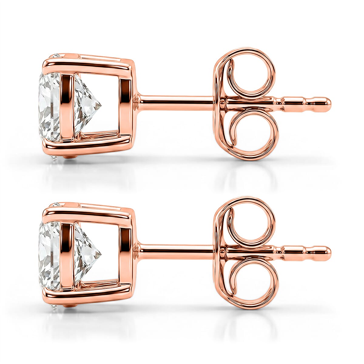 Moissanite Solitaire Stud Push Post Earring in Rose Gold Plated Sterling Silver 1.51 Ct.