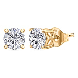 Moissanite Solitaire Stud Push Post Earring in Rose Gold Plated Sterling Silver 1.51 Ct.