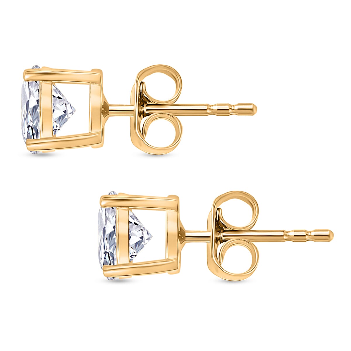 Moissanite Solitaire Stud Push Post Earring in 18K Yellow Gold Plated Sterling Silver 1.51 Ct.