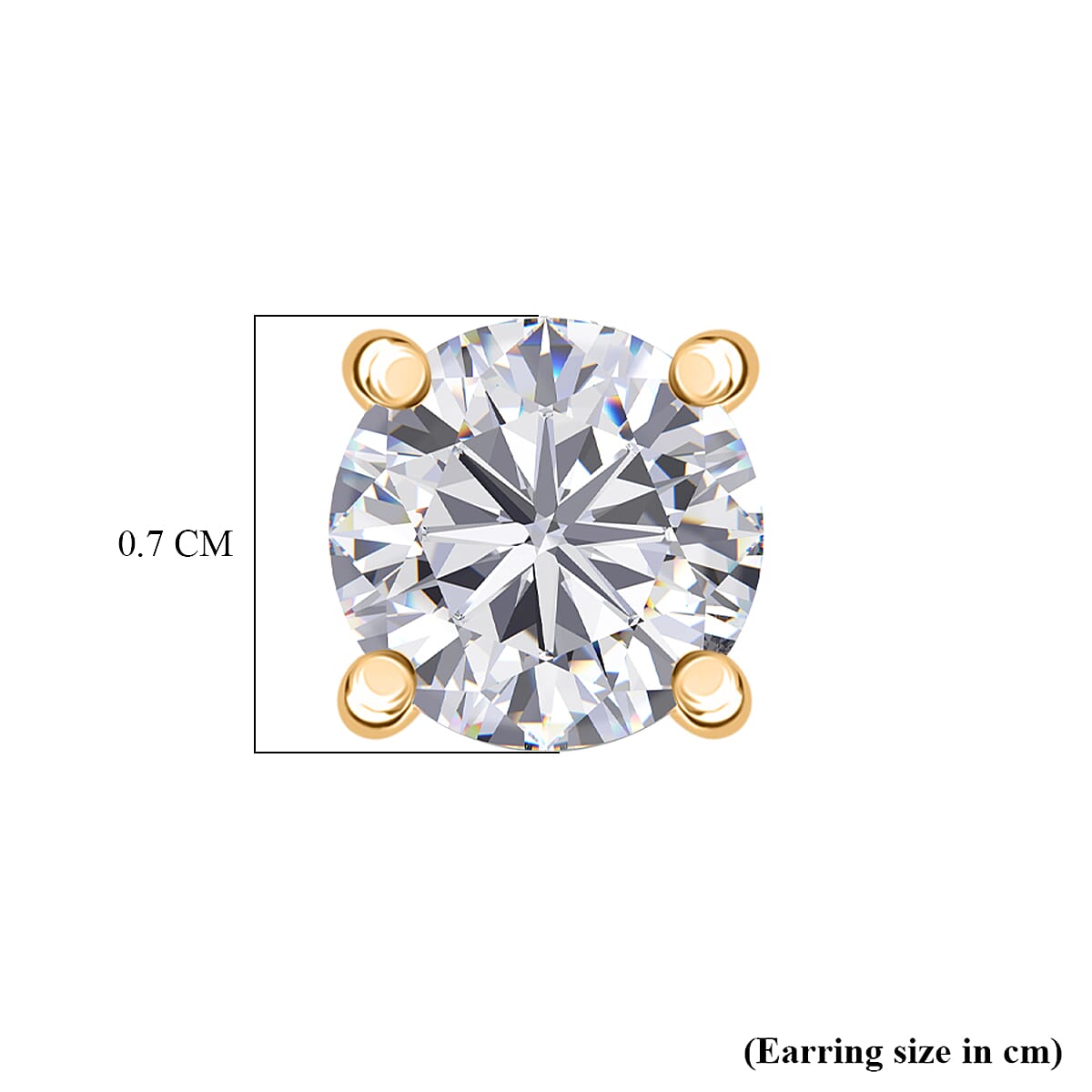 Moissanite Solitaire Stud Push Post Earring in 18K Yellow Gold Plated Sterling Silver 1.51 Ct.