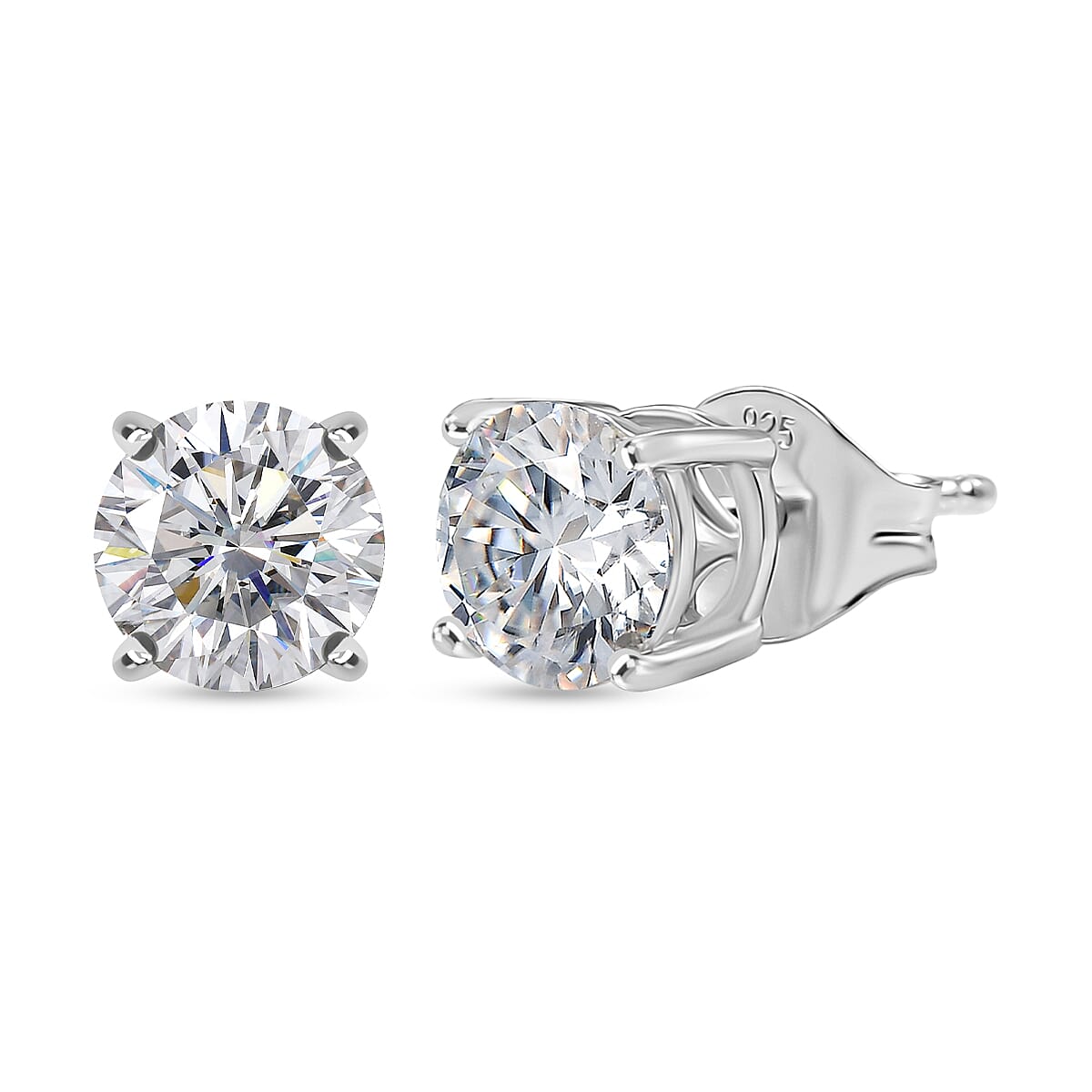 Moissanite Solitaire Stud Push Post Earring in Platinum OverlaySterling Silver  1.512  Ct.