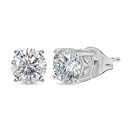 Moissanite Solitaire Stud Earring with Push Back in Platinum Overlay Sterling Silver 1.51 Ct.