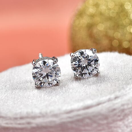 Moissanite Solitaire Stud Earring with Push Back in Platinum Overlay Sterling Silver 1.51 Ct.