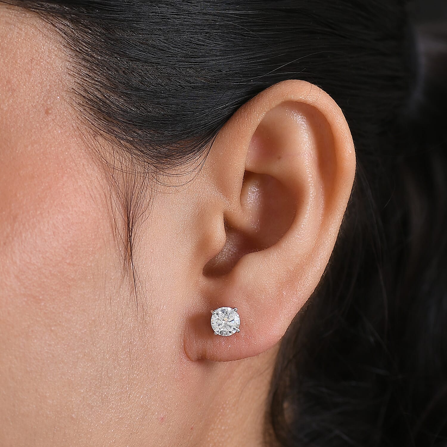 Moissanite Solitaire Stud Push Post Earring in Platinum OverlaySterling Silver  1.512  Ct.