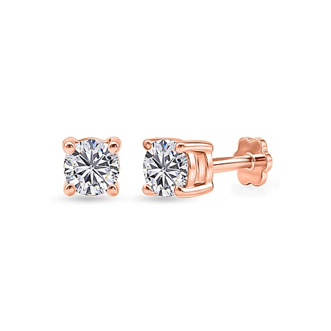 Royal Bali Collection - Moissanite Solitaire Stud Earring with Screw Back in Rose Gold Plated Sterling Silver 0.92 Ct