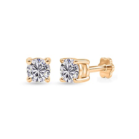 Moissanite Solitaire Stud Earring with Screw Back in Yellow Gold Plated Sterling Silver Moissanite Solitaire Stud Earring with Screw Back in Yellow Gold Plated Sterling Silver