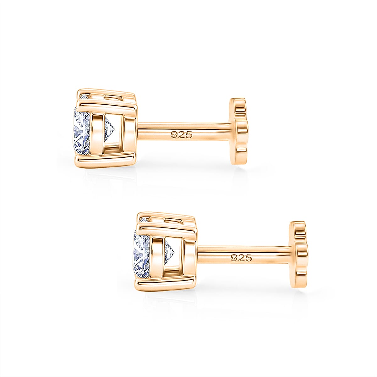 Royal Bali Collection - Moissanite Solitaire Stud Earring with Screw Back in Yellow Gold Plated Sterling Silver