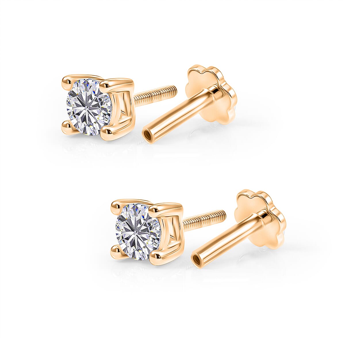 Royal Bali Collection - Moissanite Solitaire Stud Earring with Screw Back in Yellow Gold Plated Sterling Silver