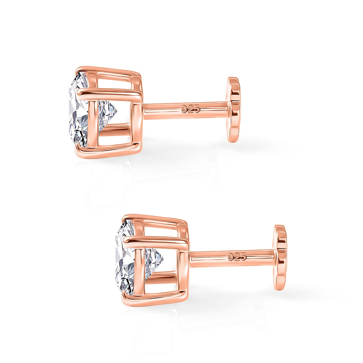 Royal Bali Collection - Moissanite Solitaire Stud Earring with Screw Back in Rose Gold Plated Sterling Silver 1.54 Ct.