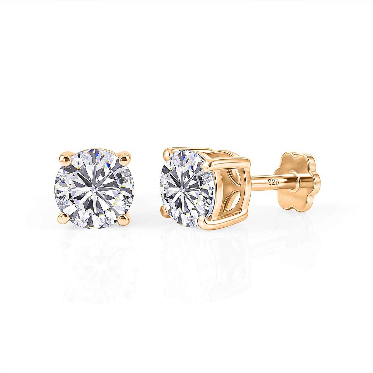 Royal Bali Collection - Moissanite Solitaire Stud Earring with Screw Back in Yellow Gold Plated Sterling Silver 1.54 Ct.