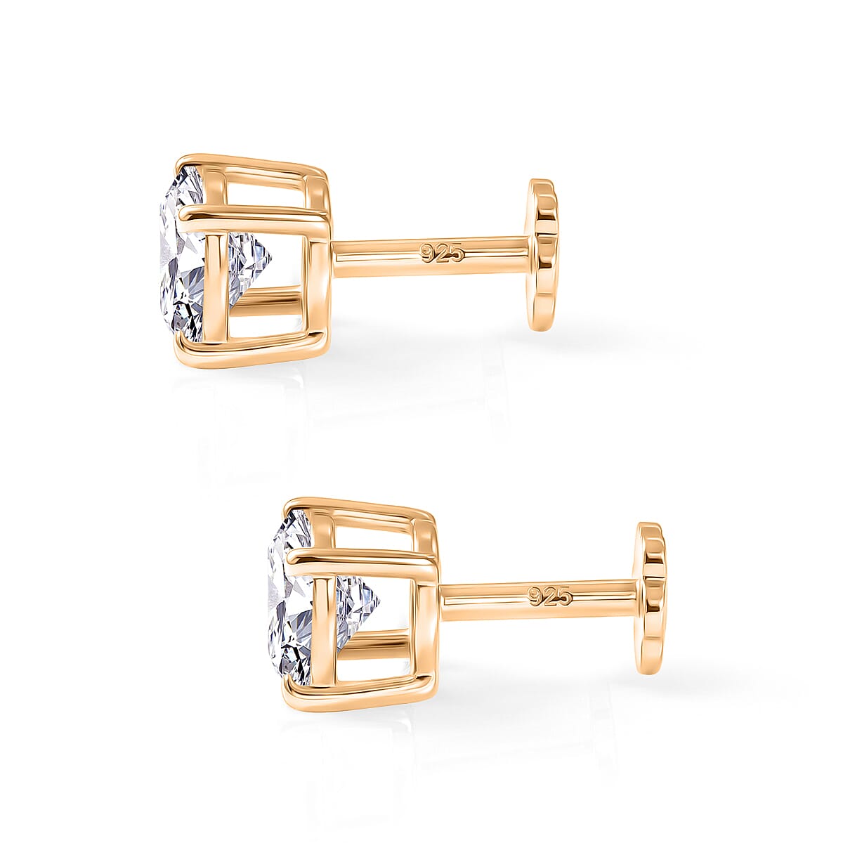 Royal Bali Collection - Moissanite Solitaire Stud Earring with Screw Back in Yellow Gold Plated Sterling Silver 1.54 Ct.